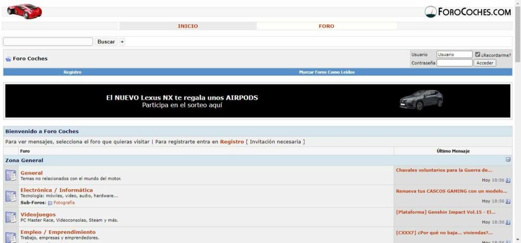 Ejemplo de sitio web tipo foro